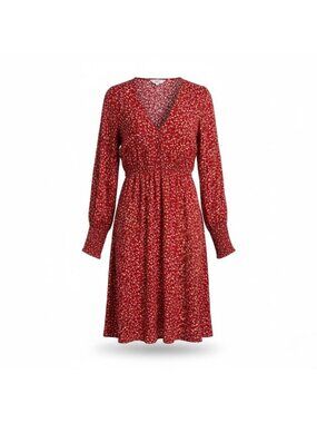 Gap Womens Red Floral V-Neck Long Sleeve Midi Dress Size S